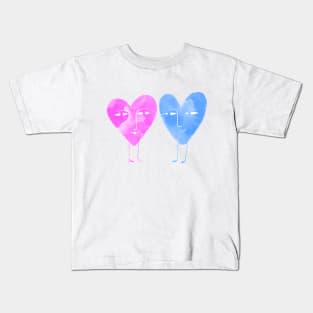 Cute blue and pink hearts in love Kids T-Shirt